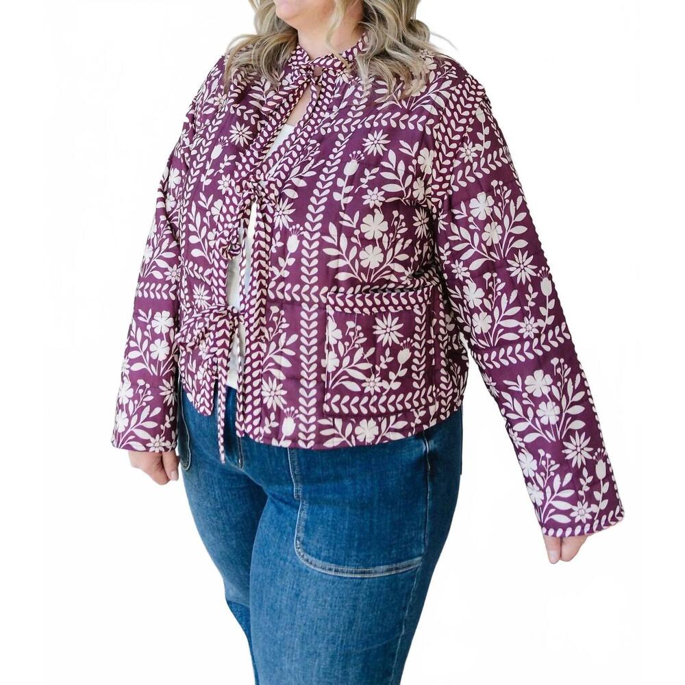 NEW POLYGRAM priscilla floral quilted jacket in burgundy